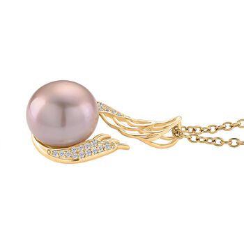 Lila Edison Perle (9-11 mm), Wei&szlig;er Zirkonia Anh&auml;nger mit Kette, ca. 50 cm Nickelfreies Messing, Reines Kupfer vergoldet