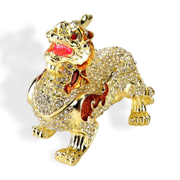 "QF4321 Dragon shape Trinket Storage Box Material:metal& synthetic crystal color: Red size: 12*7CM"