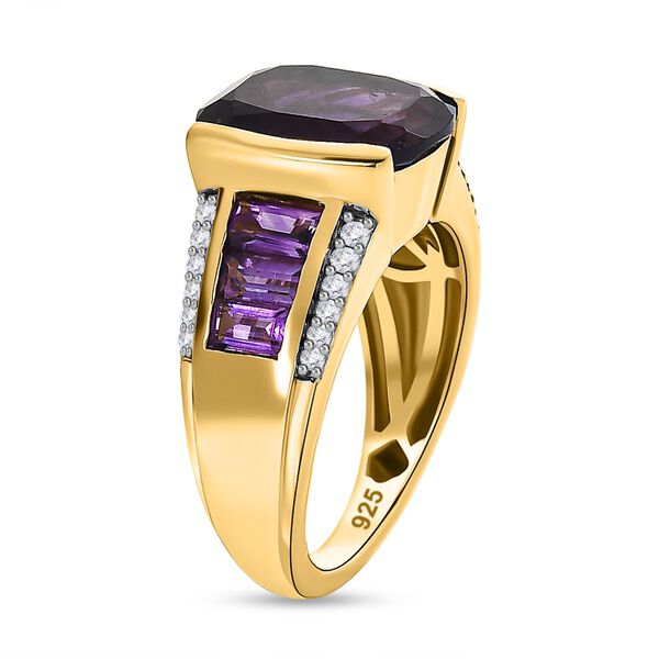 Afrikanischer Amethyst, Wei&szlig;er Zirkon Ring, 925 Silber Gelbgold Vermeil (Gr&ouml;&szlig;e 17.00) ca. 6.10 ct image number 5