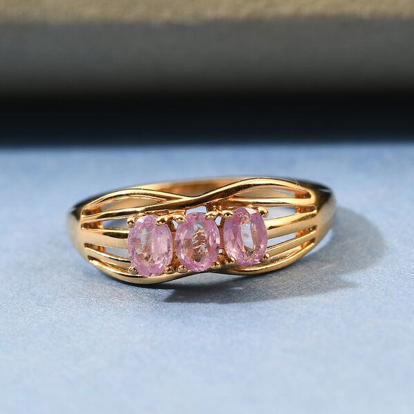 Fissure gef&uuml;llt rosa Saphir 3 Stein Ring 925 Silber vergoldet  ca. 0,76 ct image number 2