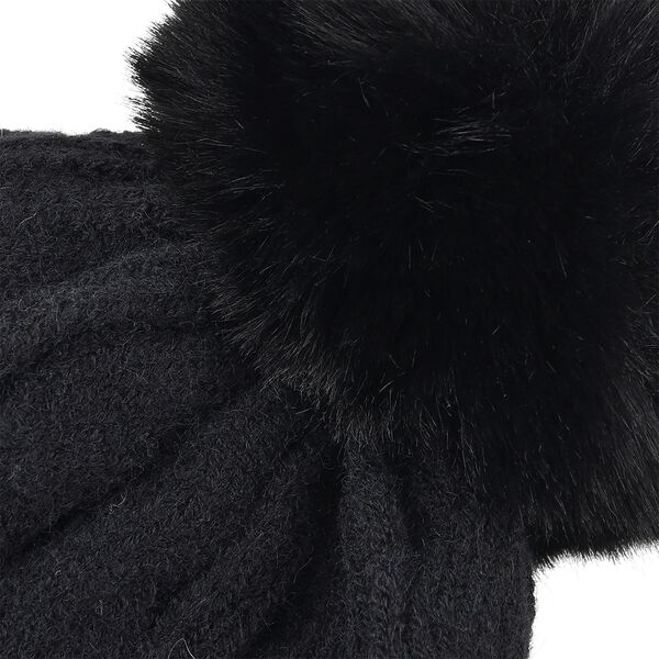 Strickm&uuml;tze mit Bommel, weiches Mischgewebe, Einheitsgr&ouml;&szlig;e, Schwarz image number 5