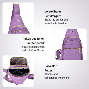 Rucksack mit RFID-Schutz in Steppoptik, 17x7,5x30cm, Lavendel
