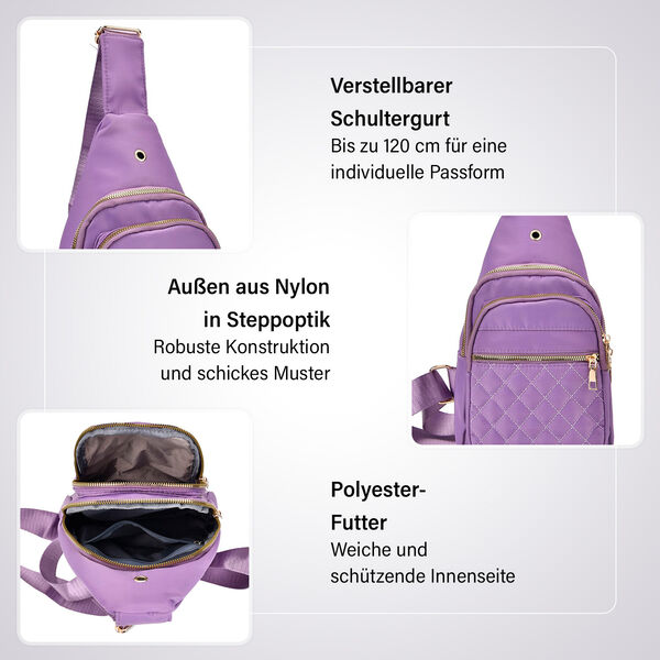 Rucksack mit RFID-Schutz in Steppoptik, 17x7,5x30cm, Lavendel image number 3