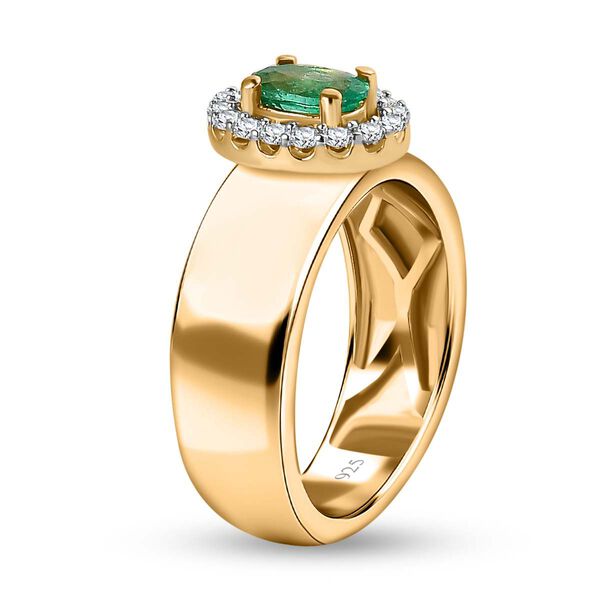 AAA Smaragd, wei&szlig;er Zirkon Ring, 925 Silber Gelbgold Vermeil (Gr&ouml;&szlig;e 19.00) ca. 0.74 ct image number 4