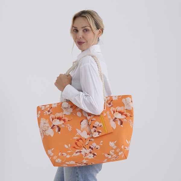 Leopardenmuster Shopper Set 2-teilig Gro&szlig;e Tragetasche 56 x 36 x 16 cm mit Rei&szlig;verschluss Etui 15 x 12 cm, Orange image number 2