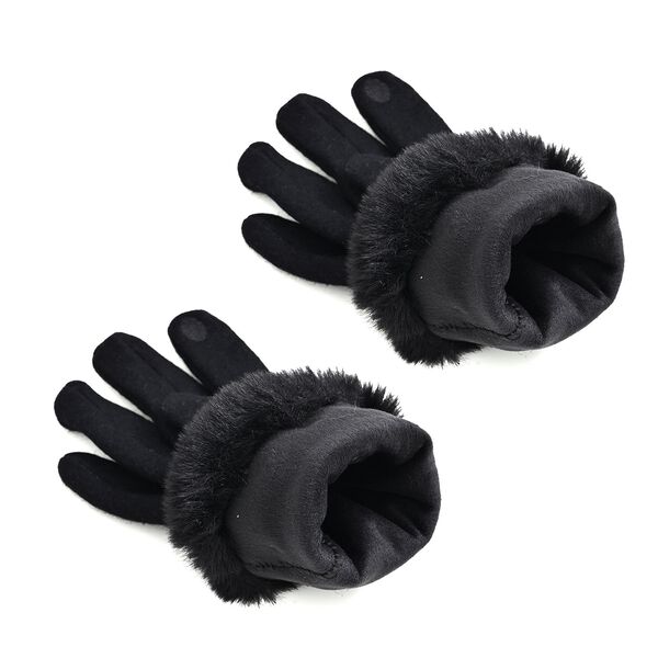 Kaschmir-Handschuhe mit Kunstfellbesatz und Touchscreen-Funktion, One Size, Schwarz image number 4