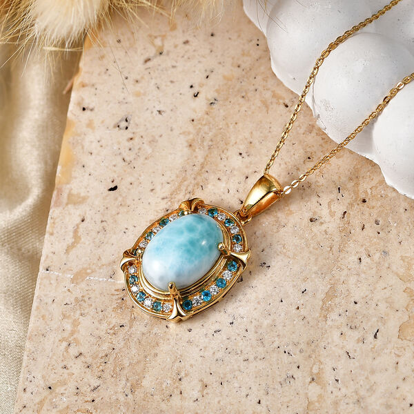D'Joy Larimar, Neon Apatit Schmuckset ca. 50 cm 925 Silber 750 Gelbgold vermeil ca. 7,43 ct. image number 1