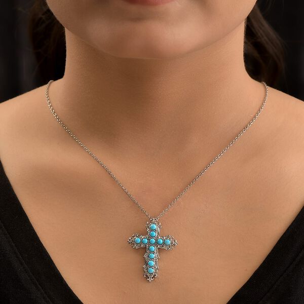 Sleeping Beauty Türkis Kreuz-Anhänger mit Kette, Edelstahl ca. 1,44 ct image number 2