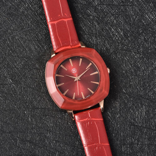 Strada - Elegante Damen-Uhr, PU-Leder Armband, wasserdicht, japanisches Uhrwerk, Rot image number 1