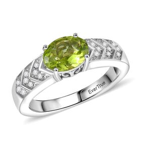 Peridot, Weißer Zirkon Ring Nickelfreies Messing (Größe 19.00) ca. 1,38 ct