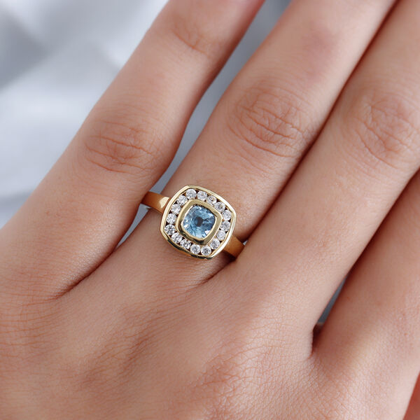 Kambodschanischer blauer Zirkon und Weißer Zirkon Ring 925 Silber vergoldet image number 3