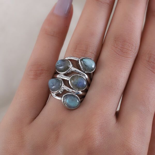 Labradorit Ring 925 Silber Platin-Überzug image number 3