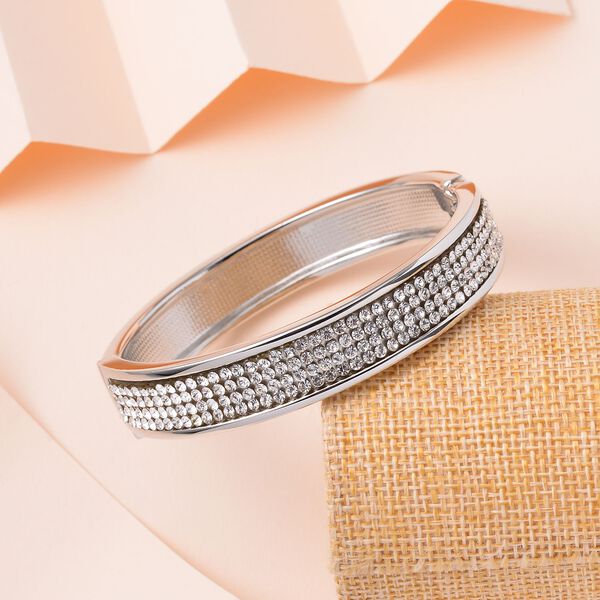 Weißer Kristall Armreif, ca. 19 cm, silberfarben image number 2