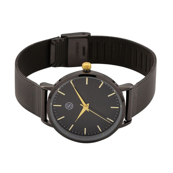 STRADA Armbanduhr, Sonnenschliff Zifferblatt zweifarbig, 36mm, Edelstahl Mesharmband, Schwarzfarben image number 5