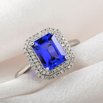 AAAA Tansanit, Wei&szlig;er Diamant Ring 950 Platin (Gr&ouml;&szlig;e 17.00) ca. 3,00 ct