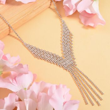 Wasserfall wei&szlig;es Kristall Collier, ca. 50 cm, goldfarben