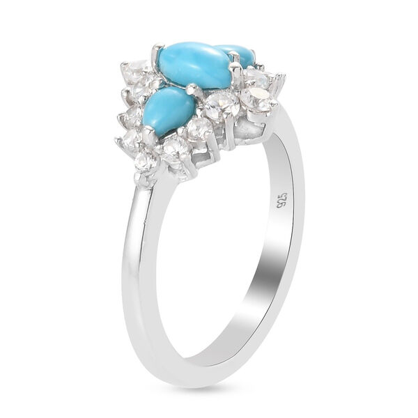 Nat&uuml;rlicher Sleeping Beauty T&uuml;rkis 3 Stein Ring 925 Silber Platin-&Uuml;berzug image number 5