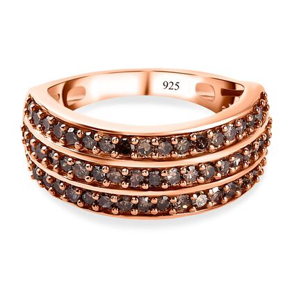 Nat&uuml;rlicher Champagner Diamant Ring, 925 Silber Ros&eacute;gold Vermeil (Gr&ouml;&szlig;e 21.00) ca. 1.00 ct