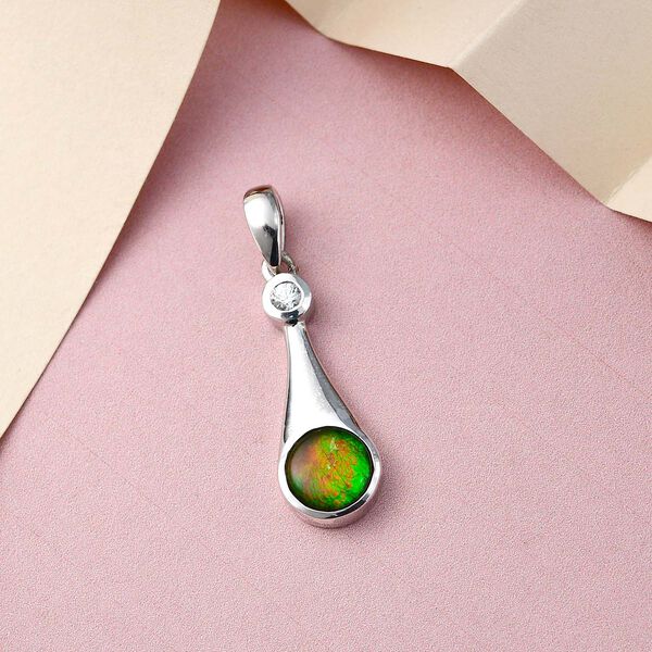 Kanadischer Ammolit und wei&szlig;er Zirkon-Anh&auml;nger - 1,33 ct. image number 3