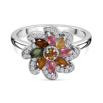 Fr&uuml;hlingsbl&uuml;te- Mehrfarbig-Turmalin Ring 925 Silber rhodiniert (Gr&ouml;&szlig;e 21.00) ca. 0.99 ct