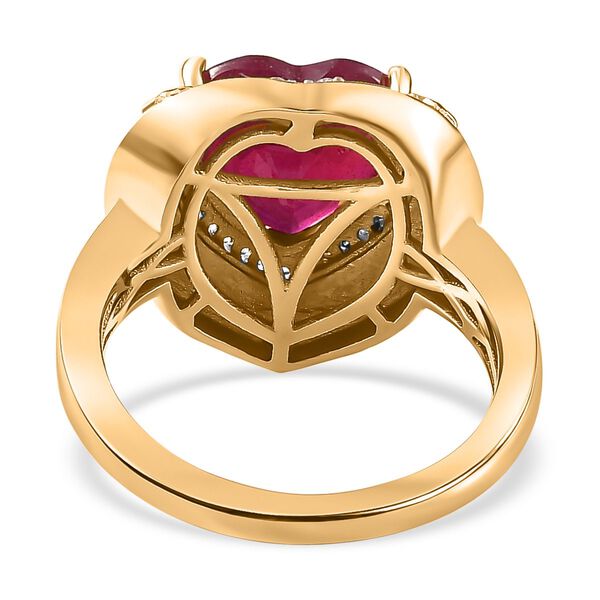 Afrikanischer Rubin (Fissure gefüllt), Weißer Zirkon Ring, 925 Silber Gelbgold Vermeil, (Größe 18.00) ca. 5.44 ct image number 6