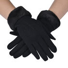 LA MAREY - Kaschmirwolle Handschuhe mit Kunstfell Bordüre,  Schwarz image number 1