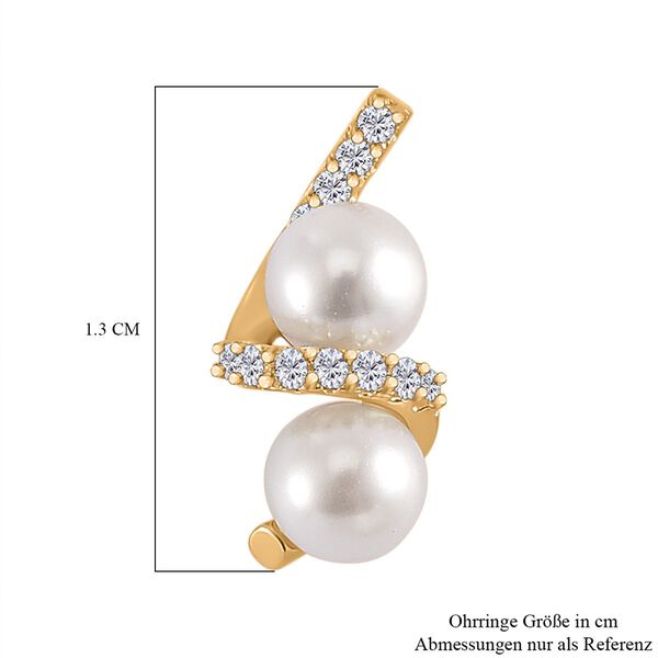 Wei&szlig;e Muschelkernperle und Zirkonia Ohrringe image number 6