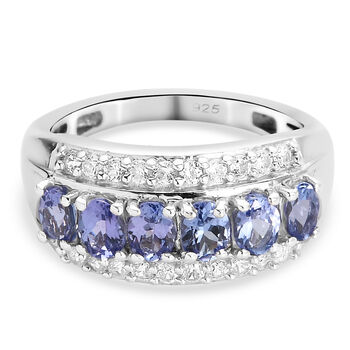 Tansanit und Zirkon Ring 925 Silber platiniert (Gr&ouml;&szlig;e 16.00) ca. 1,52 ct