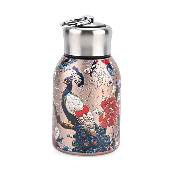 LIVMORE - Isolierflasche aus 316L Edelstahl mit Doppelwand und Pfauenmotiv, Ros&eacute;gold, f&uuml;r hei&szlig;e und kalte Getr&auml;nke, 260 ml image number 7