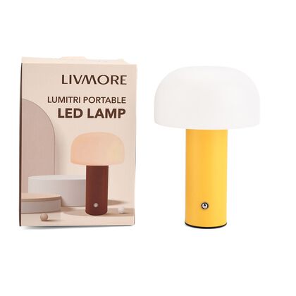 LIVMORE - LED-Tischlampe, wiederaufladbar, Pilzform, 3 Lichtfarben, 12,5x20,5 cm, Sonnengelb