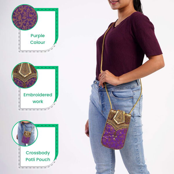 Bestickte Crossbody-Handytasche, Gr&ouml;&szlig;e 8,5x5,25 cm, Lila image number 2