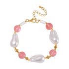 Weiße Muschelkernperle, Kirsche Quarz Armband ca. 18 cm+ 5 cm Extender, Std Gelb