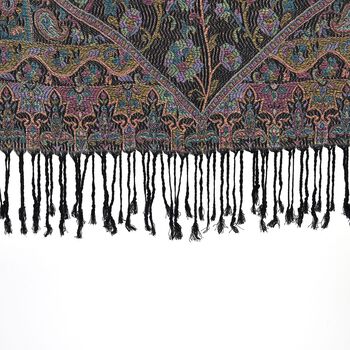 Schal mit Quasten und Paisleymuster, 70x180 cm, Schwarz