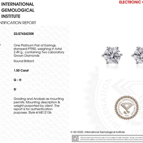 RHAPSODY IGI zertifizierte SI-GH Labor Diamant Ohrringe in 950 Platin - 1,50 ct. image number 6