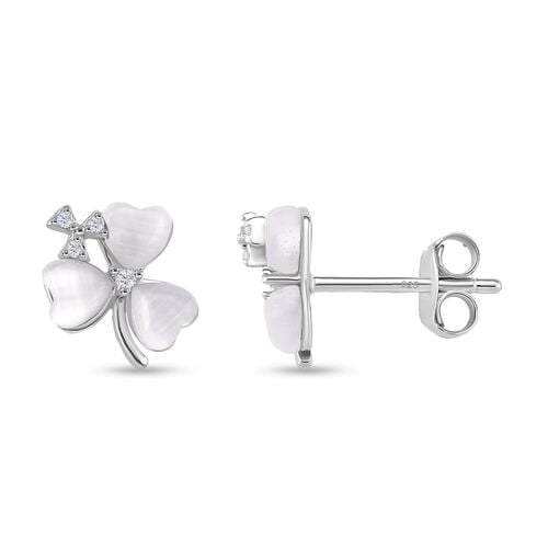 Weißes Perlmutt, Weißer Zirkonia Ohrringe 925 Silber rhodiniert image number 0