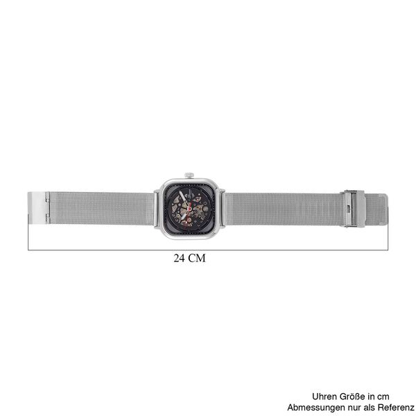 GENOA TIME V2 42mm Automatische Mechanikuhr - Schwarzes hohles Zifferblatt, Gehäuse aus Legierung mit IPS-Beschichtung, Edelstahl-Mesh-Armband,  3 ATM wasserdicht, Reiner Edelstahl 8.5 cm image number 8