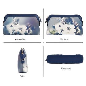 LA MAREY Crossbody Tasche aus 80% Seidenbrokat und 20% Echtleder, Blumenmuster, 24x5.5x14cm, Weiß-blau