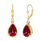 Royal Drops - D joy Synthetischer Padparadscha-Saphir, Moissanit Ohrringe 925 Silber 750 Gelbgold Vermeil ca. 8,20 ct.