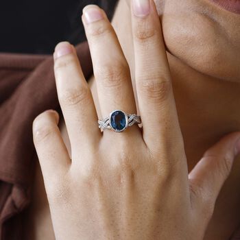 London Blau Topas und wei&szlig;er Zirkon Ring, 925 Silber platiniert (Gr&ouml;&szlig;e 21.00) ca. 4.55 ct