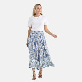 Gesmokte Taillen-Culottes mit Paisleymuster, locker, bequem, elastischer Bund, 100 % Viskose, Einheitsgröße, Blau