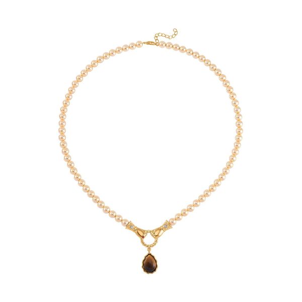 Gelbes Tigerauge, Goldene Muschelperle (8 mm) Halskette, ca. 60 cm mit 5 cm extender, Gelb