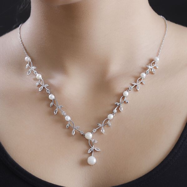 S&uuml;&szlig;wasser Perle und wei&szlig;e Topas-Halskette, 45 cm image number 3