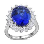 AAAA Tansanit, Weißer Diamant Ring 950 Platin (Größe 19.00) ca. 11,25 ct