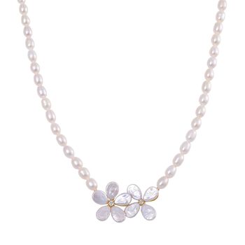 Keshi Perle (12x9 mm), Wei&szlig;e S&uuml;&szlig;wasser Perle (7-8mm) Halskette ca. 50 cm 925 Silber vergoldet