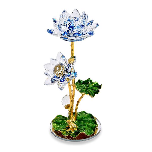 "Lotus crystal decoration Colour: Blue Size: 18x 7.5CM Material: Crystal Glass"