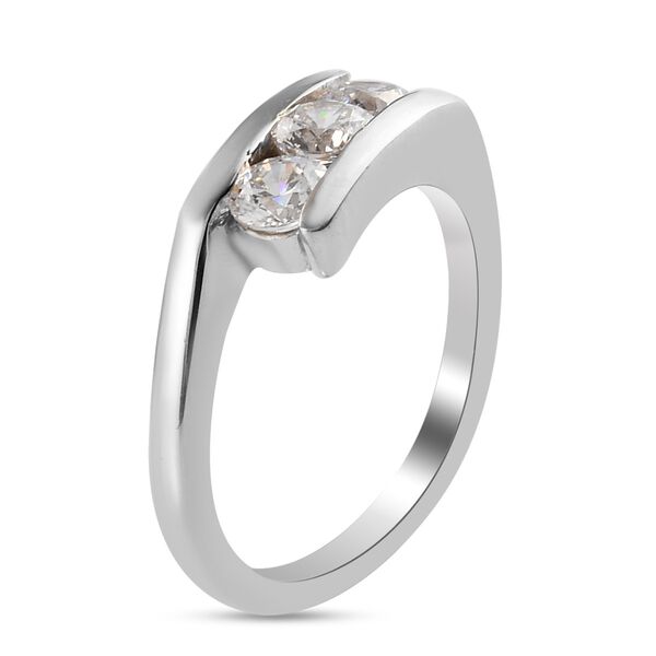 LUSTRO STELLA Hergestellt mit ZIRKONIA 3 Stein Ring 925 Silber Platin-Überzug (Größe 16) image number 4