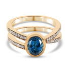 London Blau Topas und Zirkon Solitär-Ring in 925 Silber vergoldet image number 0
