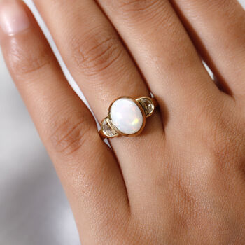 Nat&uuml;rlicher, &auml;thiopischer Opal und Zirkon-Ring, 925 Silber Gelbgold Vermeil  ca. 2,48 ct