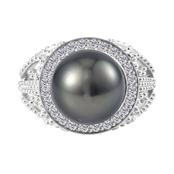 11-12 mm Tahiti Perle und Zirkon-Ring - 0,55 ct.