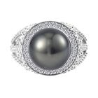 Tahiti Perle(11-12 mm), weißer Zirkon Ring, 925 Silber rhodiniert, (Größe 20.00)